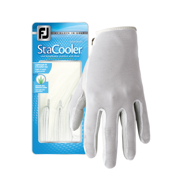 Guante de golf FootJoy StaCooler Fashion mujer blanco con su envase