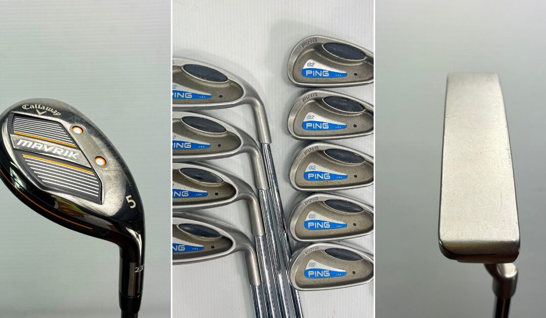 Palos de golf de segunda mano para principiantes: híbrido Callaway Mavrik, hierros Ping G2 y putter Ping Ally